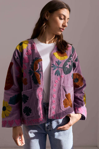 PRE-ORDER Embroidered Velvet Jacket - Purple with Multi Pattern