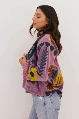 PRE-ORDER Embroidered Velvet Jacket - Purple with Multi Pattern