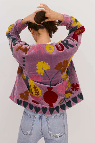 PRE-ORDER Embroidered Velvet Jacket - Purple with Multi Pattern