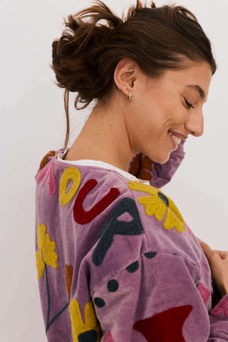 PRE-ORDER Embroidered Velvet Jacket - Purple with Multi Pattern