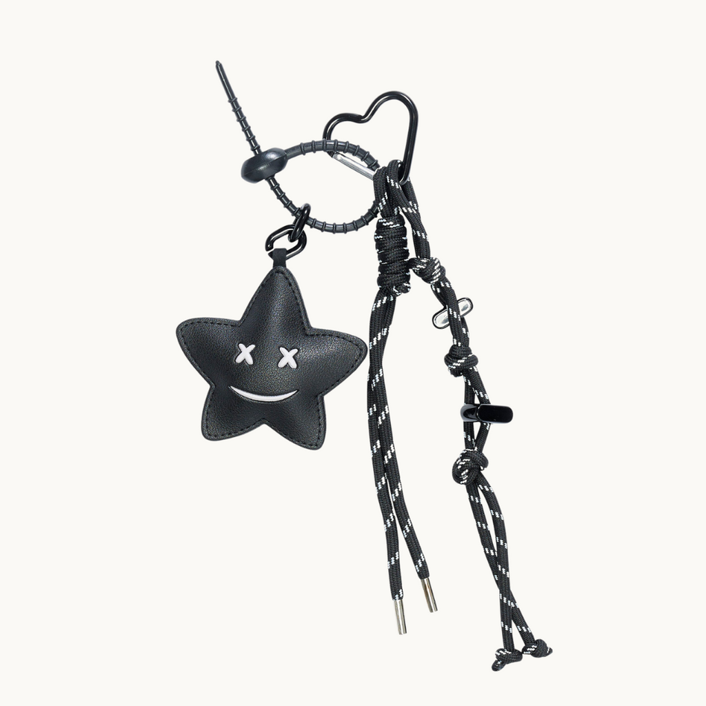 Bag Charm - Smiley Face Star Black