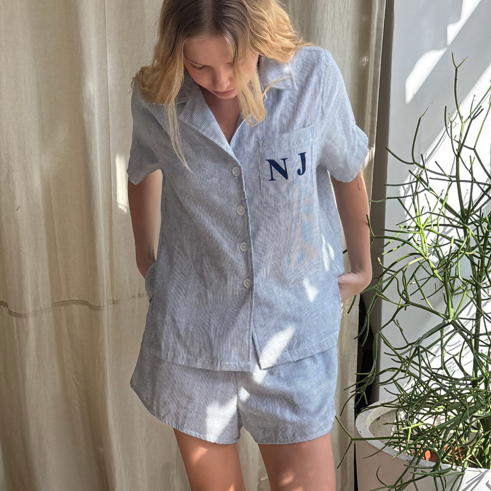 PRE-ORDER Personalised Pyjama Short Set - Blue Stripe