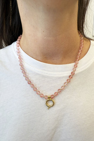 Sadie Letter Necklace - Rose Quartz