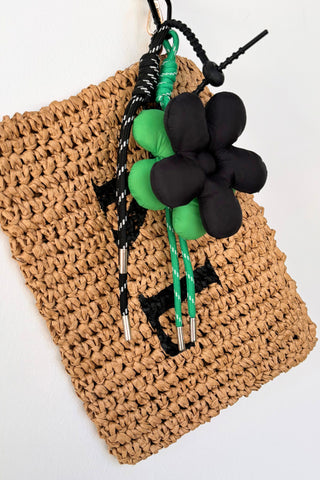 Bag Charm - Green & Black Flower Pillow