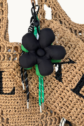 Bag Charm - Green & Black Flower Pillow