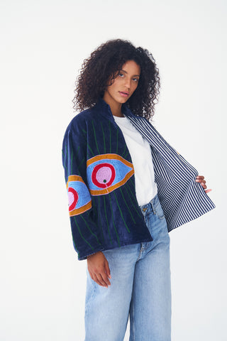 Embroidered Velvet Collared Jacket