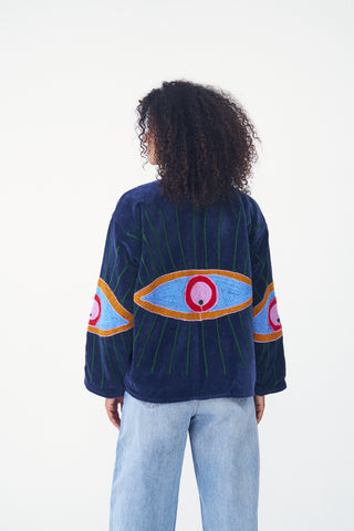 Embroidered Velvet Collared Jacket