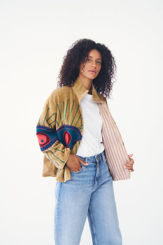 Embroidered Velvet Collared Jacket
