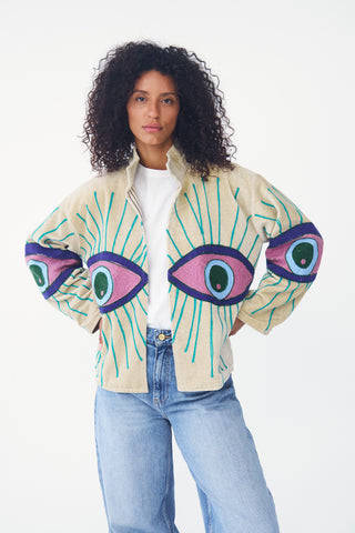 Embroidered Velvet Collared Jacket