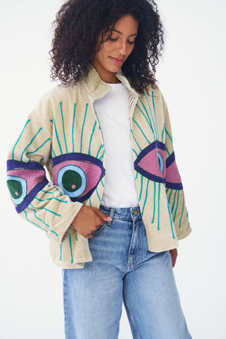 Embroidered Velvet Collared Jacket