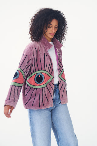 Embroidered Velvet Collared Jacket