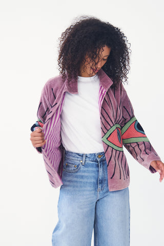 Embroidered Velvet Collared Jacket