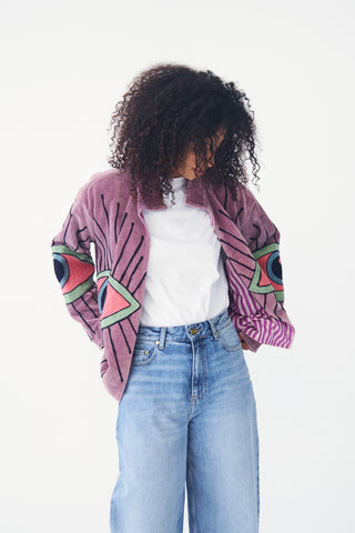 Embroidered Velvet Collared Jacket