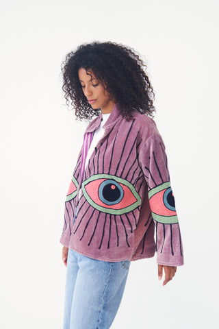 Embroidered Velvet Collared Jacket