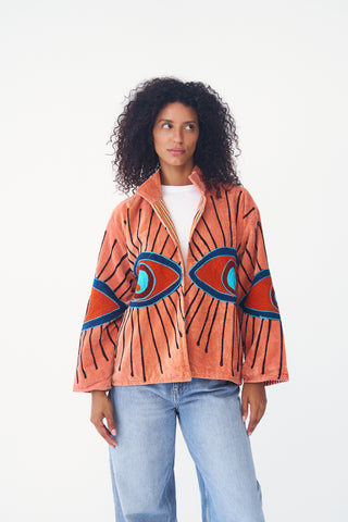 Embroidered Velvet Collared Jacket