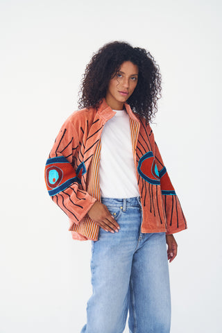 Embroidered Velvet Collared Jacket