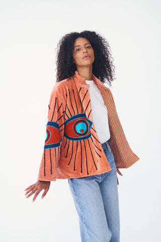 Embroidered Velvet Collared Jacket