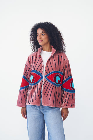 Embroidered Velvet Collared Jacket