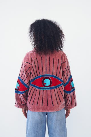 Embroidered Velvet Collared Jacket