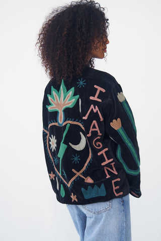 Embroidered Velvet Collared Jacket