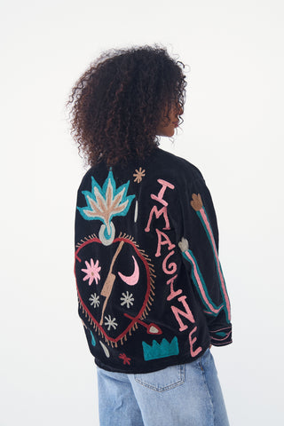 Embroidered Velvet Collared Jacket