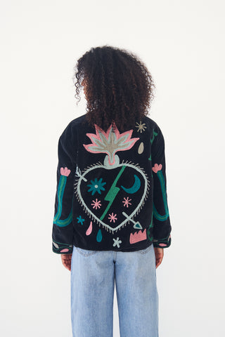 Embroidered Velvet Collared Jacket
