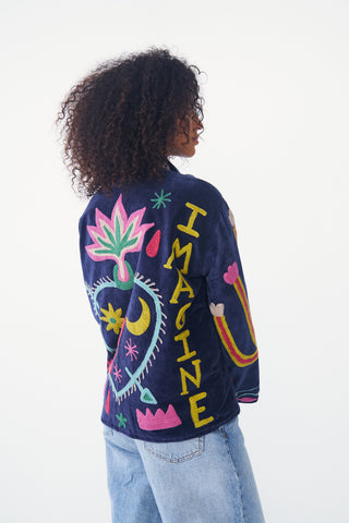 Embroidered Velvet Collared Jacket