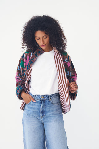 Embroidered Velvet Collared Jacket