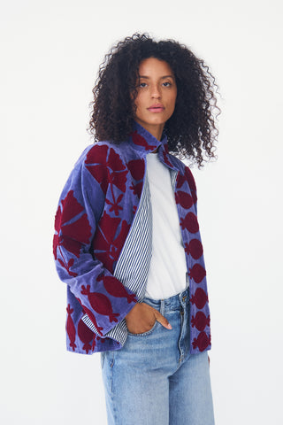 Embroidered Velvet Collared Jacket