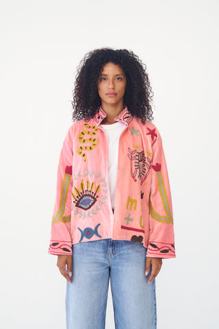 Embroidered Velvet Collared Jacket
