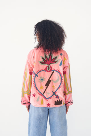 Embroidered Velvet Collared Jacket