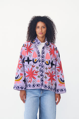 Lilac Embroidered Velvet Collared Jacket
