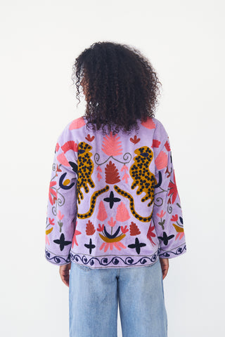 Lilac Embroidered Velvet Collared Jacket