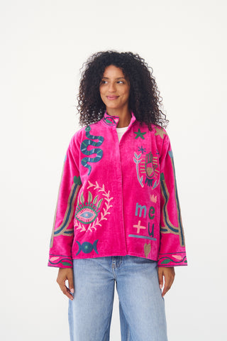 Embroidered Velvet Collared Jacket