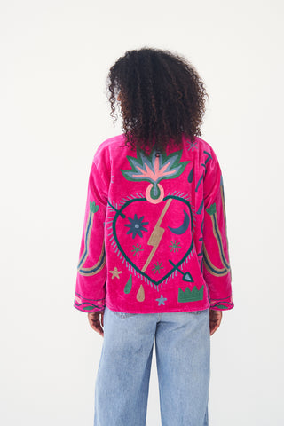 Embroidered Velvet Collared Jacket