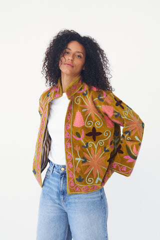 Embroidered Velvet Collared Jacket