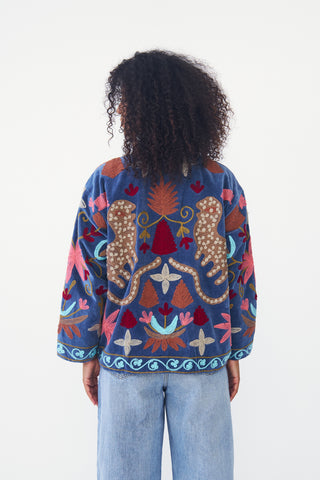 Embroidered Velvet Collared Jacket