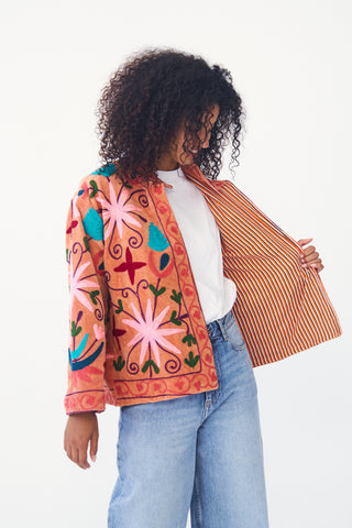 Embroidered Velvet Collared Jacket