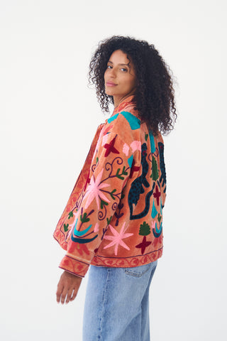 Embroidered Velvet Collared Jacket