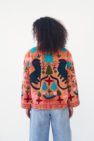 Embroidered Velvet Collared Jacket
