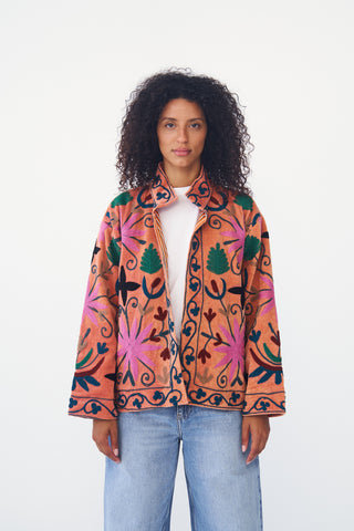 Embroidered Velvet Collared Jacket