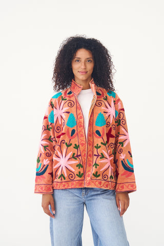 Embroidered Velvet Collared Jacket