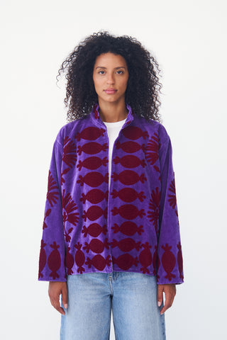 Embroidered Velvet Collared Jacket
