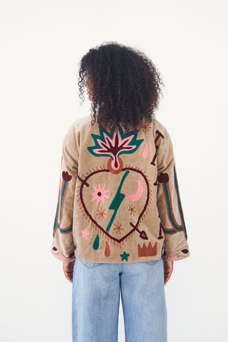 Embroidered Velvet Collared Jacket