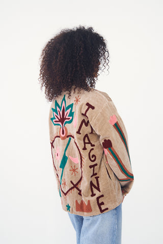 Embroidered Velvet Collared Jacket