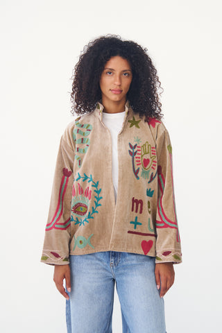 Embroidered Velvet Collared Jacket