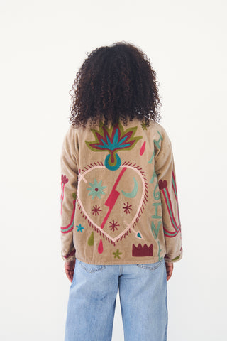 Embroidered Velvet Collared Jacket