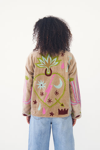 Embroidered Velvet Collared Jacket