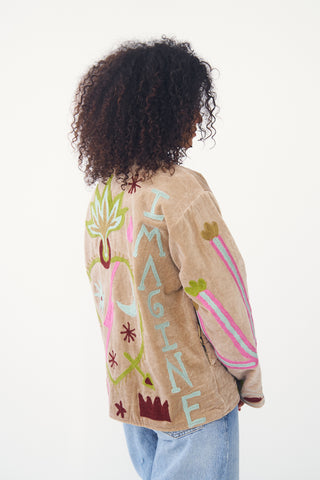 Embroidered Velvet Collared Jacket