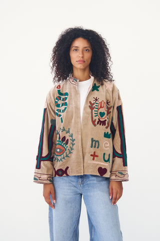 Embroidered Velvet Collared Jacket